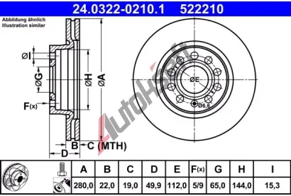 ATE Brzdov kotou Power Disc - 280 mm AT 522210, 24.0322-0210.1