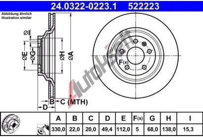 ATE Brzdov kotou PowerDisc - 330 mm AT 522223, 24.0322-0223.1