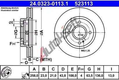 ATE Brzdov kotou Power Disc - 258 mm AT 523113, 24.0323-0113.1