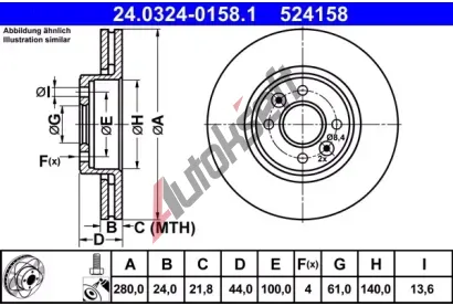 ATE Brzdov kotou Power Disc - 280 mm AT 524158, 24.0324-0158.1