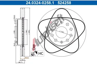ATE Brzdový kotouč PowerDisc AT 524258, 24.0324-0258.1  ATE Brzdový kotouč PowerDisc AT 524258, 24.0324-0258.1