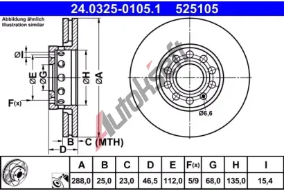 ATE Brzdov kotou Power Disc - 288 mm AT 525105, 24.0325-0105.1