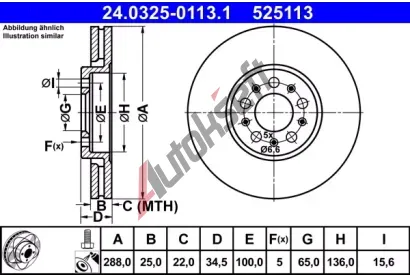 ATE Brzdov kotou Power Disc - 288 mm AT 525113, 24.0325-0113.1