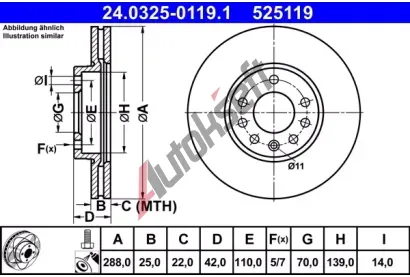 ATE Brzdov kotou Power Disc - 288 mm AT 525119, 24.0325-0119.1