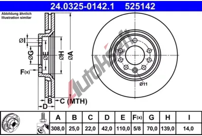 ATE Brzdov kotou Power Disc - 308 mm AT 525142, 24.0325-0142.1