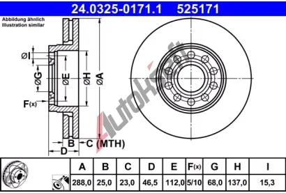 ATE Brzdov kotou Power Disc - 288 mm AT 525171, 24.0325-0171.1