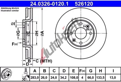 ATE Brzdov kotou Power Disc - 283 mm AT 526120, 24.0326-0120.1