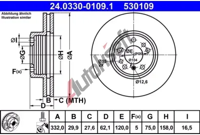 ATE Brzdov kotou Power Disc - 332 mm AT 530109, 24.0330-0109.1