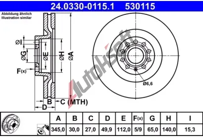 ATE Brzdov kotou Power Disc - 345 mm AT 530115, 24.0330-0115.1