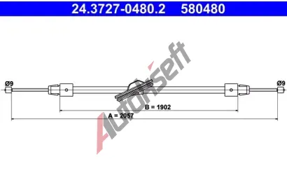 ATE Tažné lanko parkovací brzdy AT 580480, 24.3727-0480.2 ATE Tažné lanko parkovací brzdy AT 580480, 24.3727-0480.2