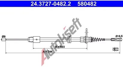 ATE Tažné lanko parkovací brzdy AT 580482, 24.3727-0482.2 ATE Tažné lanko parkovací brzdy AT 580482, 24.3727-0482.2