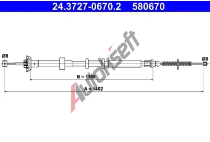 ATE Tažné lanko - parkovací brzda AT 580670, 24.3727-0670.2 ATE Tažné lanko - parkovací brzda AT 580670, 24.3727-0670.2