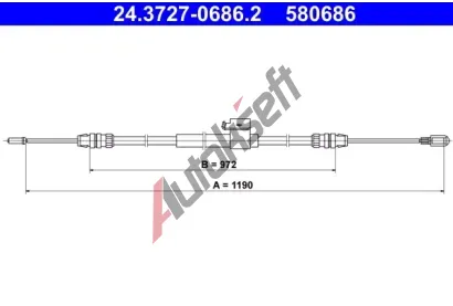 ATE Tažné lanko parkovací brzdy AT 580686, 24.3727-0686.2  ATE Tažné lanko parkovací brzdy AT 580686, 24.3727-0686.2