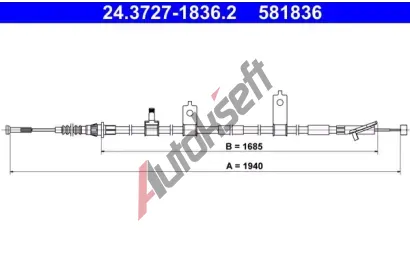 ATE Tažné lanko parkovací brzdy AT 581836, 24.3727-1836.2 ATE Tažné lanko parkovací brzdy AT 581836, 24.3727-1836.2