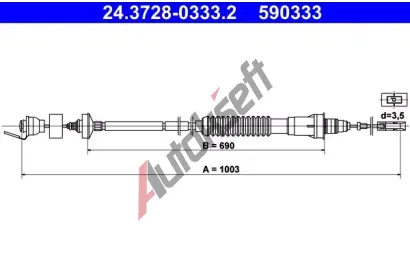 ATE Tažné lanko - ovládání spojky AT 590333, 24.3728-0333.2 ATE Tažné lanko - ovládání spojky AT 590333, 24.3728-0333.2