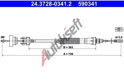 ATE Tažné lanko - ovládání spojky AT 590341, 24.3728-0341.2 ATE Tažné lanko - ovládání spojky AT 590341, 24.3728-0341.2