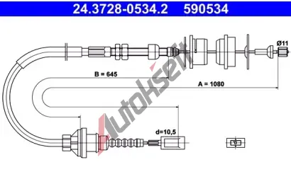 ATE Tažné lanko - ovládání spojky AT 590534, 24.3728-0534.2  ATE Tažné lanko - ovládání spojky AT 590534, 24.3728-0534.2