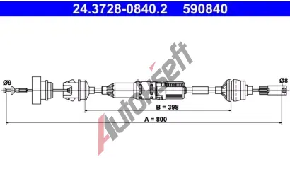ATE Tažné lanko - ovládání spojky AT 590840, 24.3728-0840.2 ATE Tažné lanko - ovládání spojky AT 590840, 24.3728-0840.2