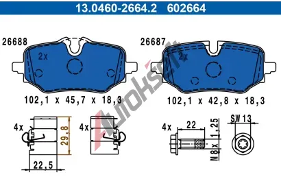 ATE Sada brzdovch destiek AT 602664, 13.0460-2664.2