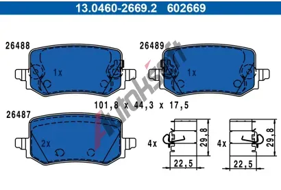 ATE Sada brzdových destiček AT 602669, 13.0460-2669.2 ATE Sada brzdových destiček AT 602669, 13.0460-2669.2