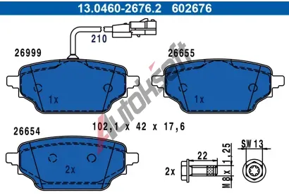 ATE Sada brzdových destiček AT 602676, 13.0460-2676.2 ATE Sada brzdových destiček AT 602676, 13.0460-2676.2