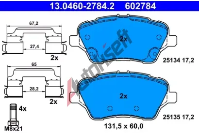 ATE Sada brzdovch destiek AT 602784, 13.0460-2784.2