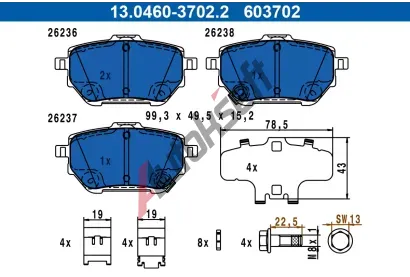 ATE Sada brzdovch destiek AT 603702, 13.0460-3702.2
