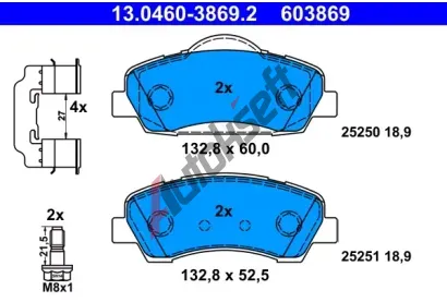 ATE Sada brzdovch destiek AT 603869, 13.0460-3869.2