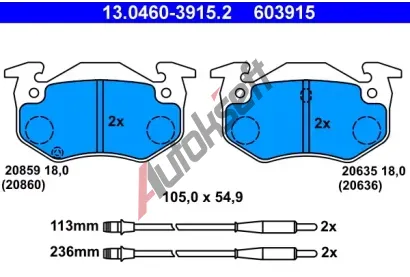 ATE Sada brzdovch destiek AT 603915, AT 20860