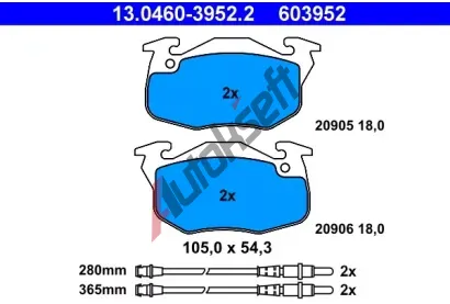 ATE Sada brzdovch destiek AT 603952, AT 20906