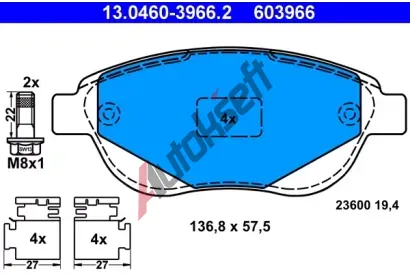 ATE Sada brzdovch destiek AT 603966, AT 23600