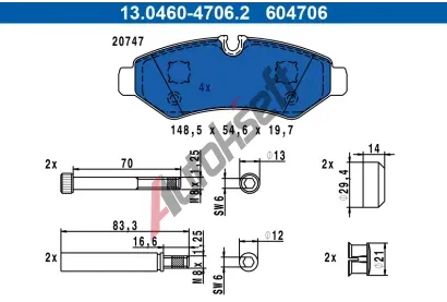 ATE Sada brzdovch destiek AT 604706, 13.0460-4706.2