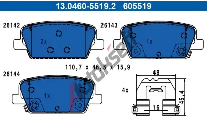 ATE Sada brzdovch destiek AT 605519, 13.0460-5519.2