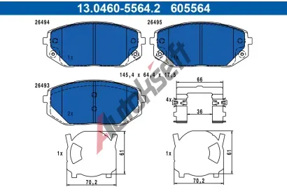 ATE Sada brzdovch destiek AT 605564, 13.0460-5564.2