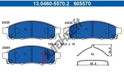 ATE Sada brzdových destiček AT 605570, 13.0460-5570.2 ATE Sada brzdových destiček AT 605570, 13.0460-5570.2