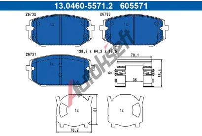 ATE Sada brzdových destiček AT 605571, 13.0460-5571.2 ATE Sada brzdových destiček AT 605571, 13.0460-5571.2