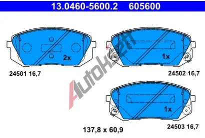 ATE Sada brzdovch destiek AT 605600, AT 24503