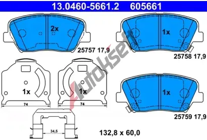ATE Sada brzdovch destiek AT 605661, 13.0460-5661.2