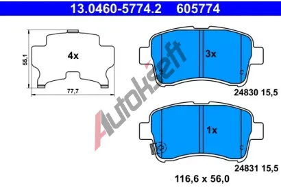 ATE Sada brzdovch destiek AT 605774, AT 24831