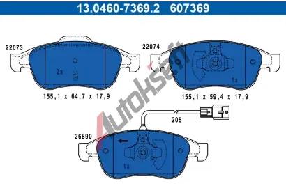 ATE Sada brzdovch destiek AT 607369, 13.0460-7369.2
