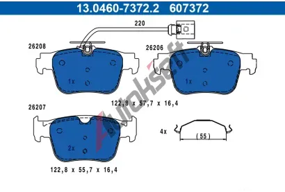 ATE Sada brzdových destiček AT 607372, 13.0460-7372.2 ATE Sada brzdových destiček AT 607372, 13.0460-7372.2