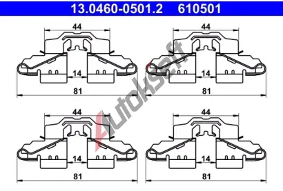 ATE Sada příslušenství obložení kotoučové brzdy AT 610501, 13.0460-0501.2 ATE Sada příslušenství obložení kotoučové brzdy AT 610501, 13.0460-0501.2