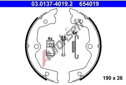 ATE Sada brzdových čelistí parkovací brzdy AT 654019, 03.0137-4019.2 ATE Sada brzdových čelistí parkovací brzdy AT 654019, 03.0137-4019.2
