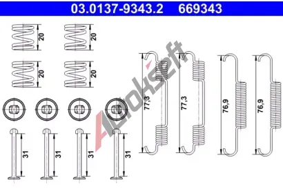 ATE Sada příslušenství parkovacích brzdových čelistí AT 669343, 03.0137-9343.2 ATE Sada příslušenství parkovacích brzdových čelistí AT 669343, 03.0137-9343.2