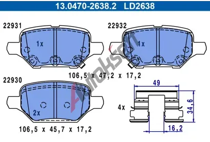 ATE Sada brzdových destiček ATE Ceramic AT LD2638, 13.0470-2638.2 ATE Sada brzdových destiček ATE Ceramic AT LD2638, 13.0470-2638.2
