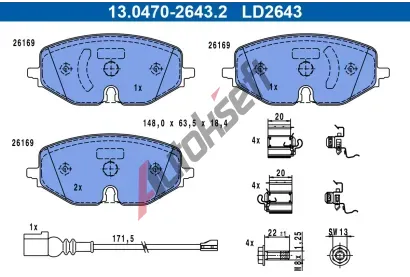 ATE Sada brzdových destiček ATE Ceramic AT LD2643, 13.0470-2643.2  ATE Sada brzdových destiček ATE Ceramic AT LD2643, 13.0470-2643.2