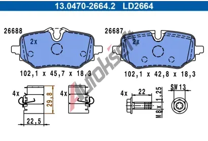 ATE Sada brzdovch destiek ATE Ceramic AT LD2664, 13.0470-2664.2