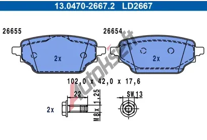 ATE Sada brzdových destiček ATE Ceramic AT LD2667, 13.0470-2667.2 ATE Sada brzdových destiček ATE Ceramic AT LD2667, 13.0470-2667.2