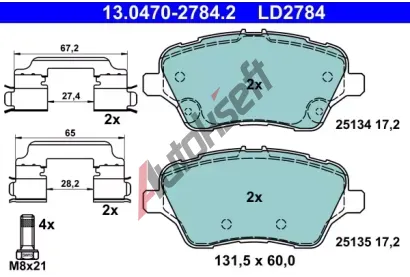 ATE Sada brzdovch destiek ATE Ceramic AT LD2784, 13.0470-2784.2