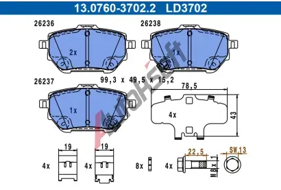 ATE Sada brzdovch destiek ATE Ceramic AT LD3702, 13.0470-3702.2